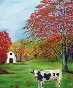 Black And White Cows Fall Scene paint by numbers