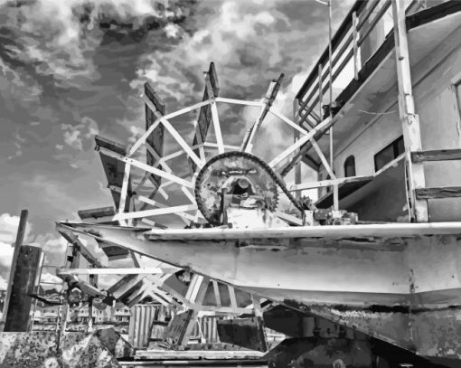 Black And White Paddle Wheel Boat paint by numbers