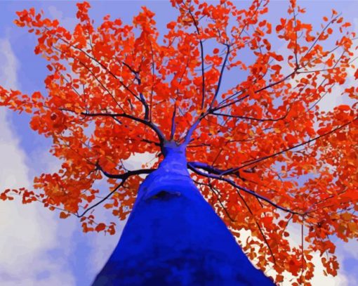 Blue And Red Tree paint by numbers