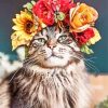 Cat Animal With Floral Crown paint by numbers