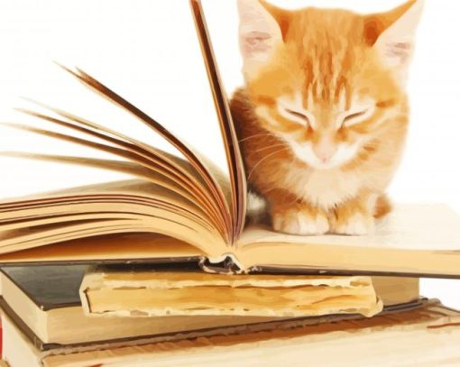 Cat With Book paint by numbers