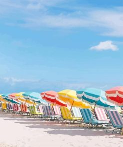 Colorful Beach With Umbrellas paint by numbers