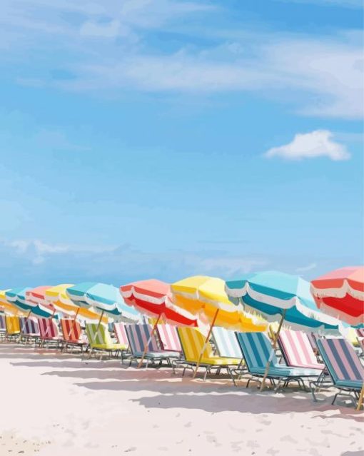 Colorful Beach With Umbrellas paint by numbers