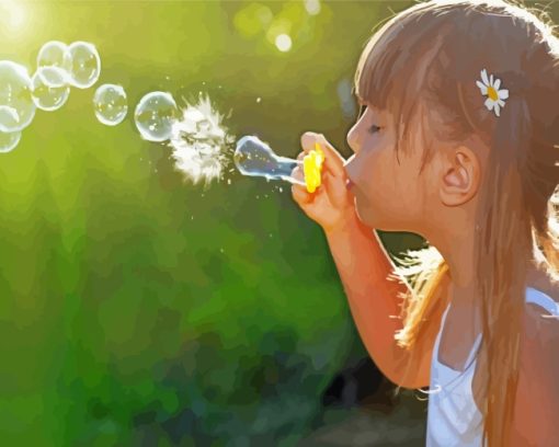 Cute Little Girl Blowing Bubble paint by numbers