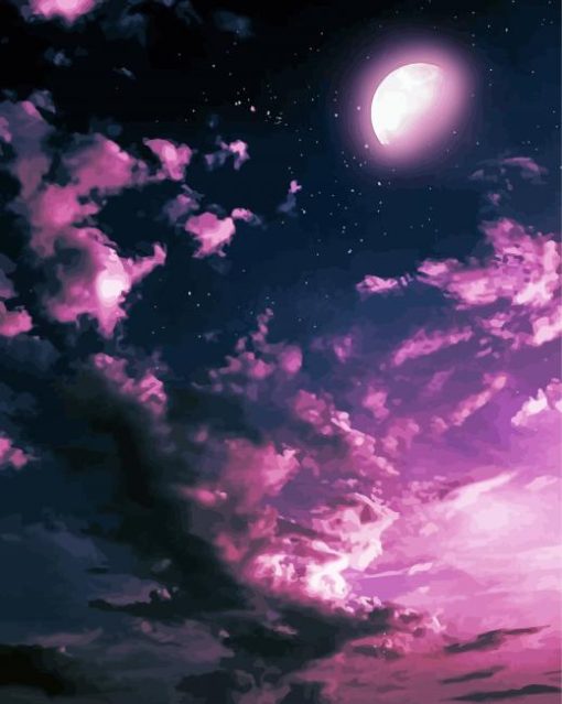 Fantasy Pink Cloud And Moon paint by numbers