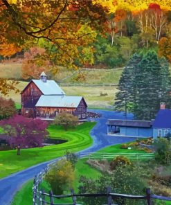 Farm Houses In The Fall Paint By Numbers