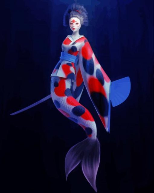 Geisha Mermaid Coy Fish Paint By Numbers