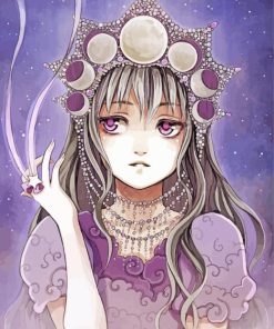 Girl With Moon Phases Crown paint by numbers