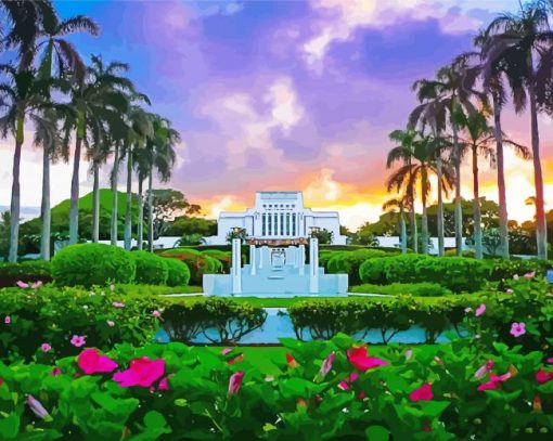 Hawaii Temple Sunset paint by numbers