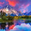 Landscape river Teton Mountain Reflection paint by numbers