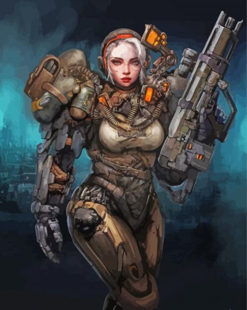 Metal Futuristic Girl paint by numbers
