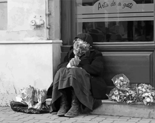 Old Woman And Flowers paint by numbers