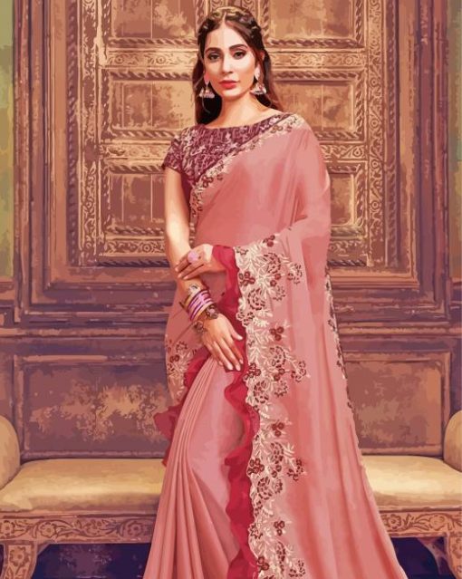 Pink Saree paint by numbers