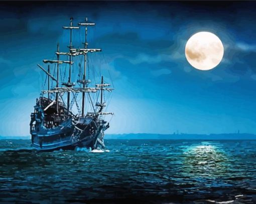 Sea Night Sailing Ship paint by numbers