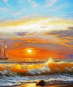 Sea Wave Sunset Ship paint by numbers