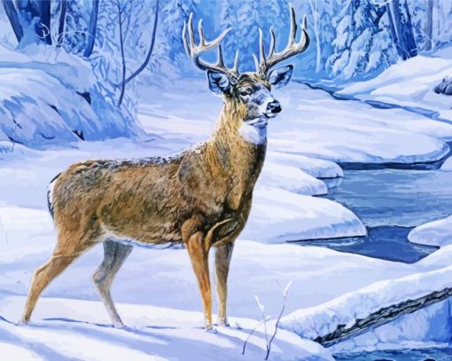 Snowy Forest Deer paint by numbers