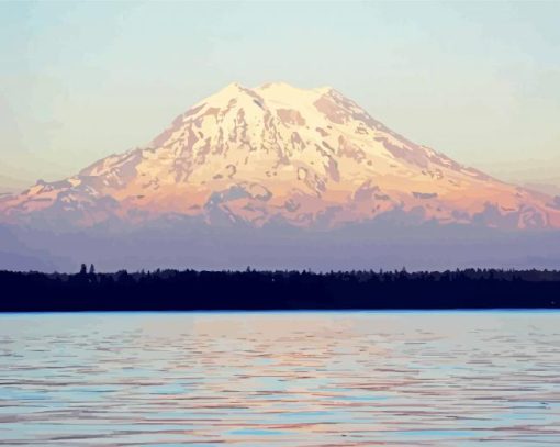 Snowy Mountain Puget Sound paint by numbers