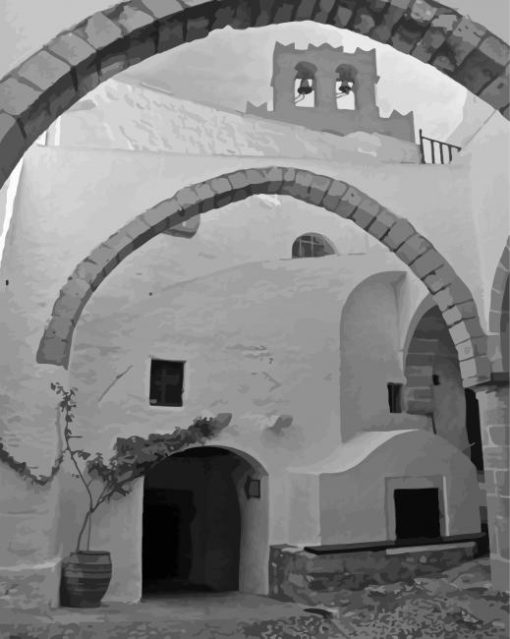 Black And White Patmos Building Paint By Numbers