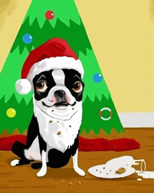 Christmas Boston Terrier Paint By Numbers