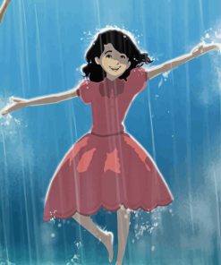 Cute Girl Dancing In The Rain Paint By Numbers