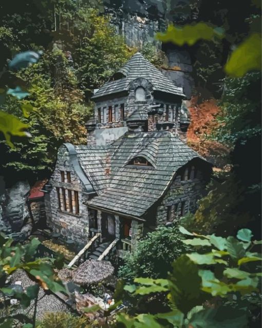 Dark Cottage In The Forest Paint By Numbers