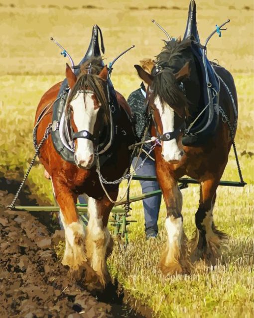 English Plow Horses Paint By Numbers