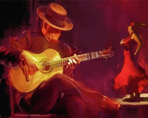 Flamenco Guitar Player And Dancer Paint By Numbers