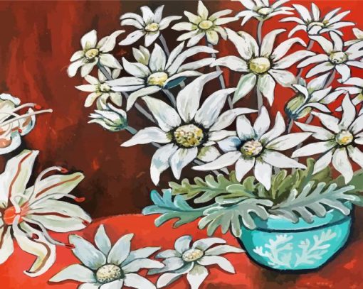 Flannel Flowers In Blue Vase Art Paint By Numbers