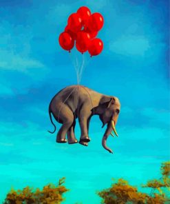 Flying Elephant With Red Balloon Paint By Numbers