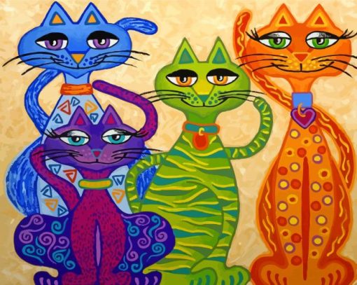 Four Colorful Cats Art Paint By Numbers