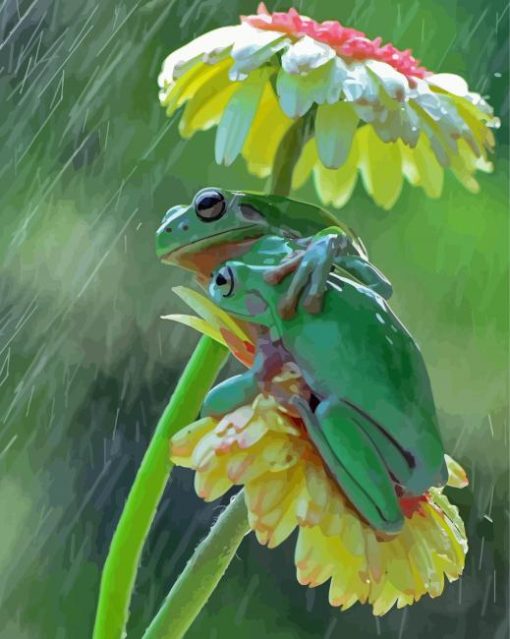 Frogs In The Rain Paint By Numbers