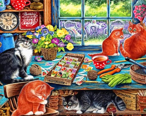 Garden Shed Cats Paint By Numbers