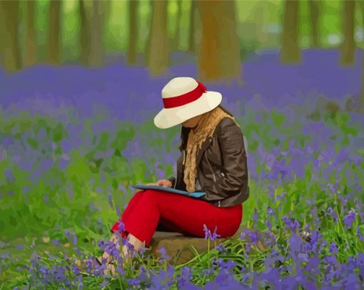 Girl In Bluebell Wood Paint By Numbers