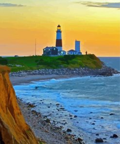 Hamptons Lighthouse At Sunset Paint By Numbers