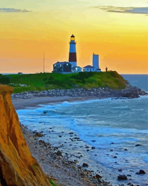 Hamptons Lighthouse At Sunset Paint By Numbers