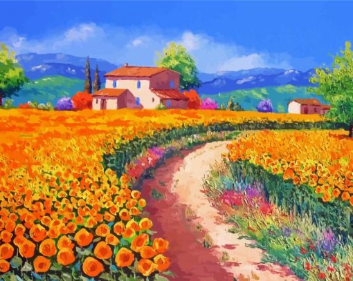 House With Flowers Art Paint By Numbers