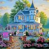 House With White Fence And Flowers Paint By Numbers