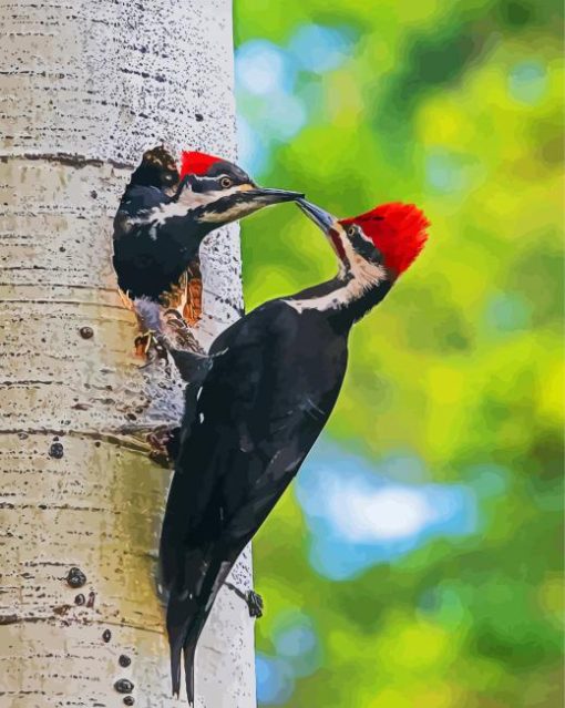 Male And Female Woodpecker Couple Paint By Numbers