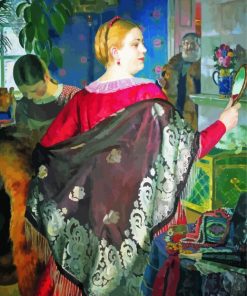 Merchants Woman With A Mirror By Boris Kustodiev Paint By Numbers