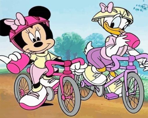 Minnie Mouse And Daisy Duck On Bikes Paint By Numbers