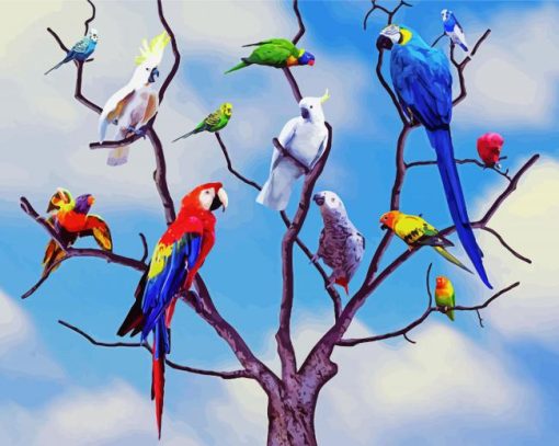 Parrots Tree Paint By Numbers