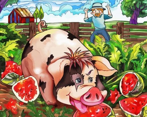 Pig With Watermelon Paint By Numbers