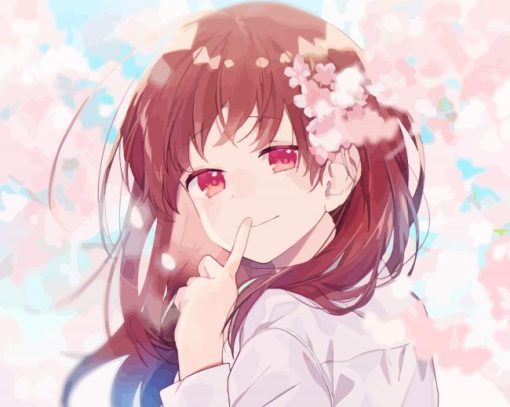 Pink Flower Anime Girl Paint By Numbers