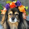 Puppy Dog With Flowers Crown Paint By Numbers