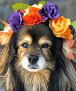 Puppy Dog With Flowers Crown Paint By Numbers