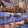 Snow Cabin Win Woods With Deer Paint By Numbers