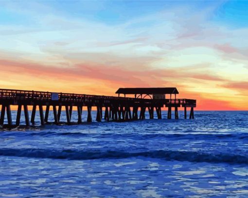 Sunset At Tybee Beach Pier Paint By Numbers