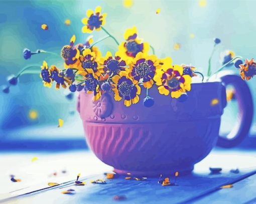Teacup With Yellow Flowers Paint By Numbers