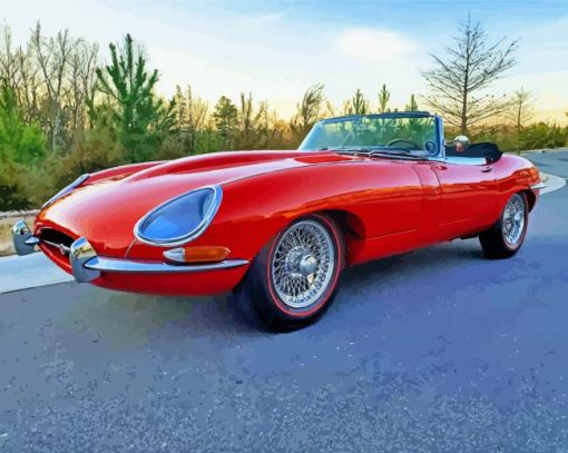 Vintage Red Jaguar Xke Paint By Numbers