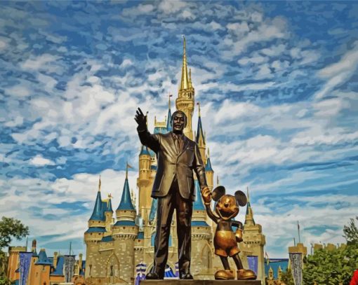 Walt Disney And Mickey Statue In Disneyland Paint By Numbers